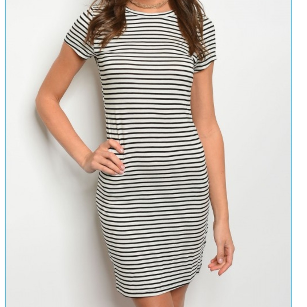 NWOT Black & White Striped Mini Dress